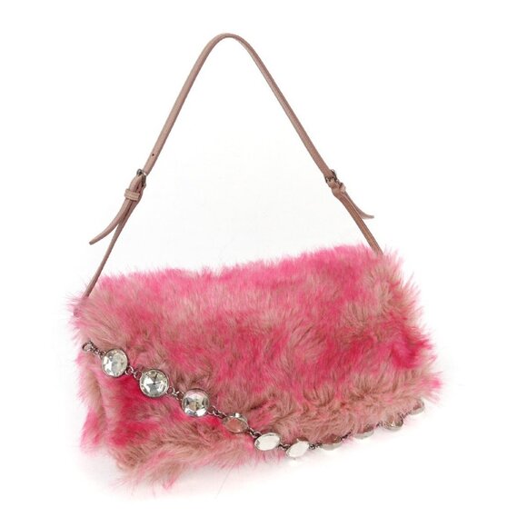 Miu Miu Pink Eco Fur Bijou Chain Shoulder Bag 194 KQ00236 - Picture 2 of 8